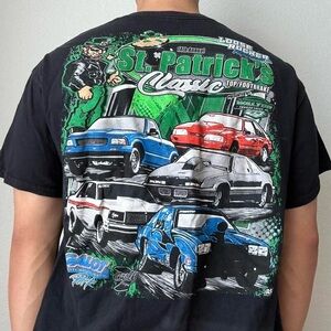 Vintage 2000s St Patrick's Classic Motorsports Racing Graphic Black T-Shirt